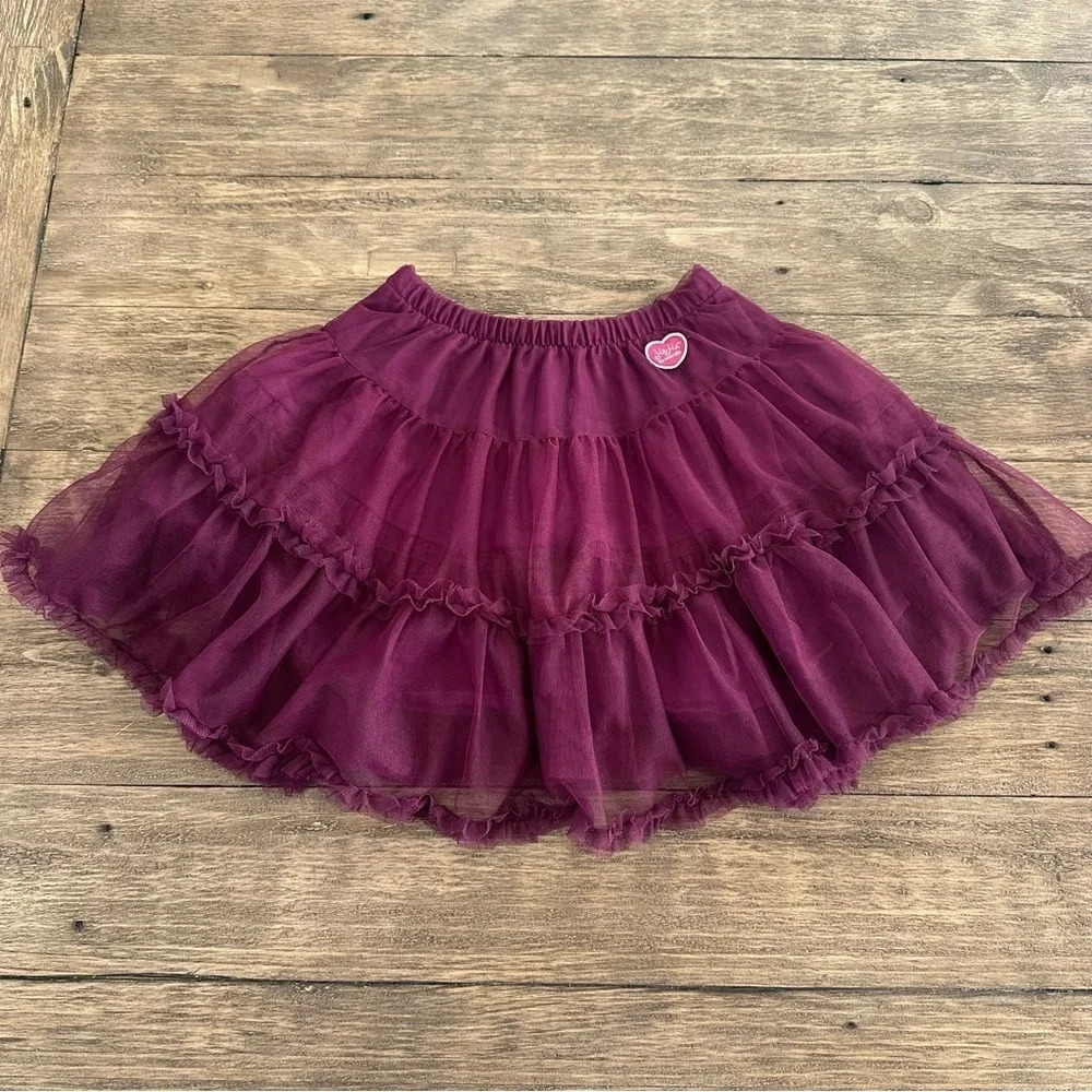 Naartjie Girls Jie Jie Medium 5 Years Maroon Tulle Layered Ruffle Skirt Party
